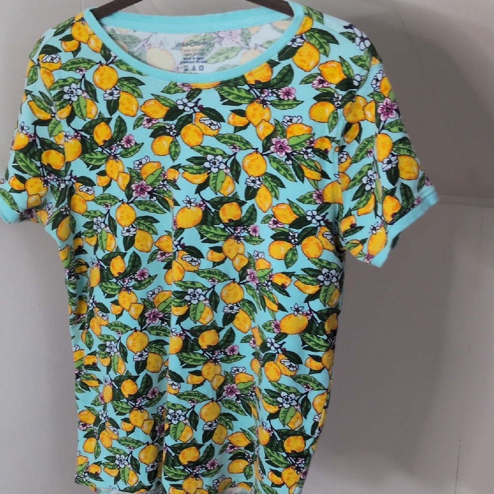 Vera Bradley Lemon Print Short Sleeve Tee - Yellow and Green
